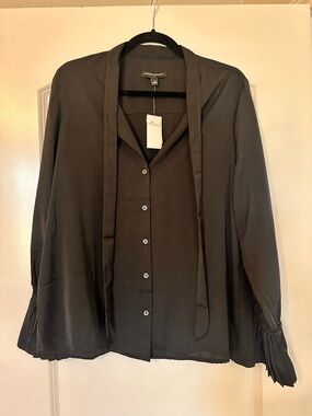 Banana Republic Black Collared Blouse with Subtle Texture